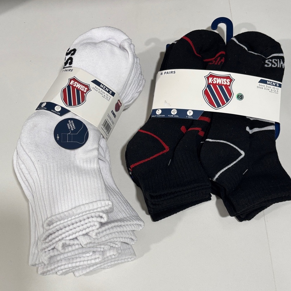 K-Swiss Size 10-13 Men's Ankle & High Quarter Length Bundle of 2 Socks 13 Pair